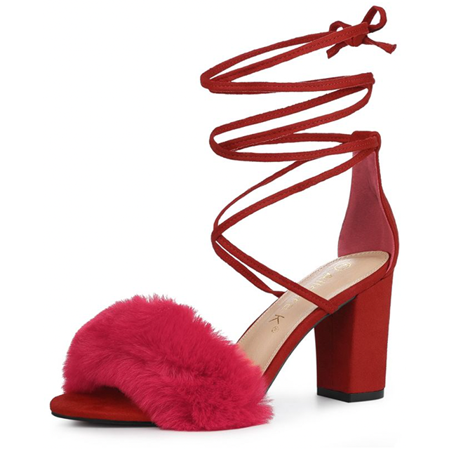 Red Furry Sandals