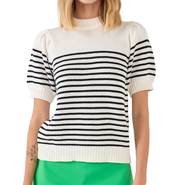 short sleeve stripe sweater